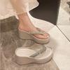 Fashion rhinestone high heel soft bottom not tired feet herringbone cool slippers high sense with skirt flash diamond beach toe slippers