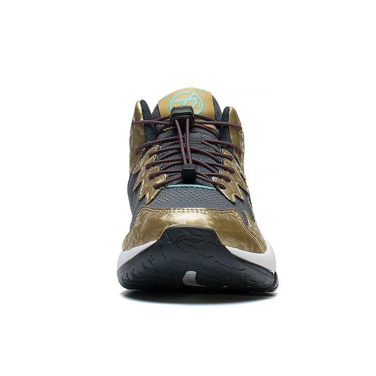 LiNing Youth  Rebound Shock Absorption Breathable Wear-Resistant Non-Slip Low-Top Basketball Shoes Kids Basketball Shoes Black Gold YKBS088-1