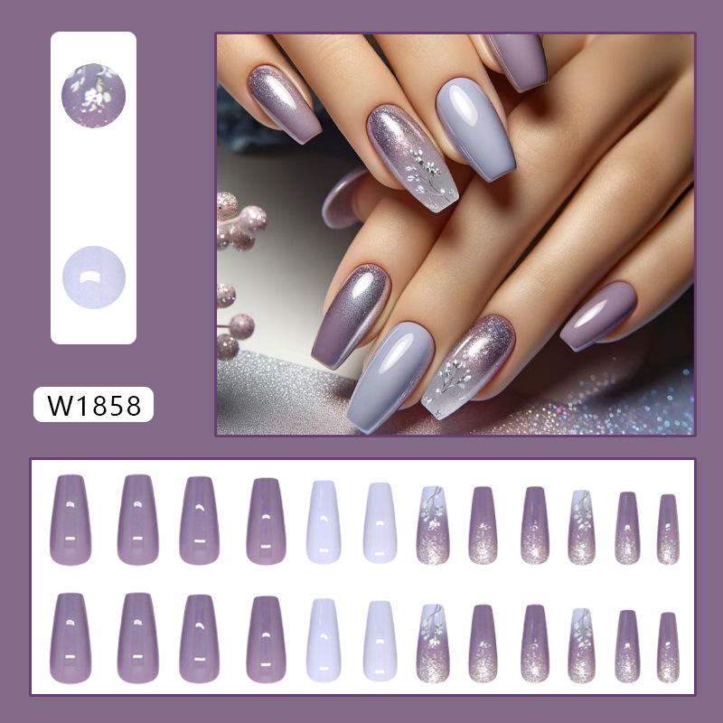 

Charm purple vine flowers gradual change fine flash medium and long ballet nail temperament gentle removable manicure