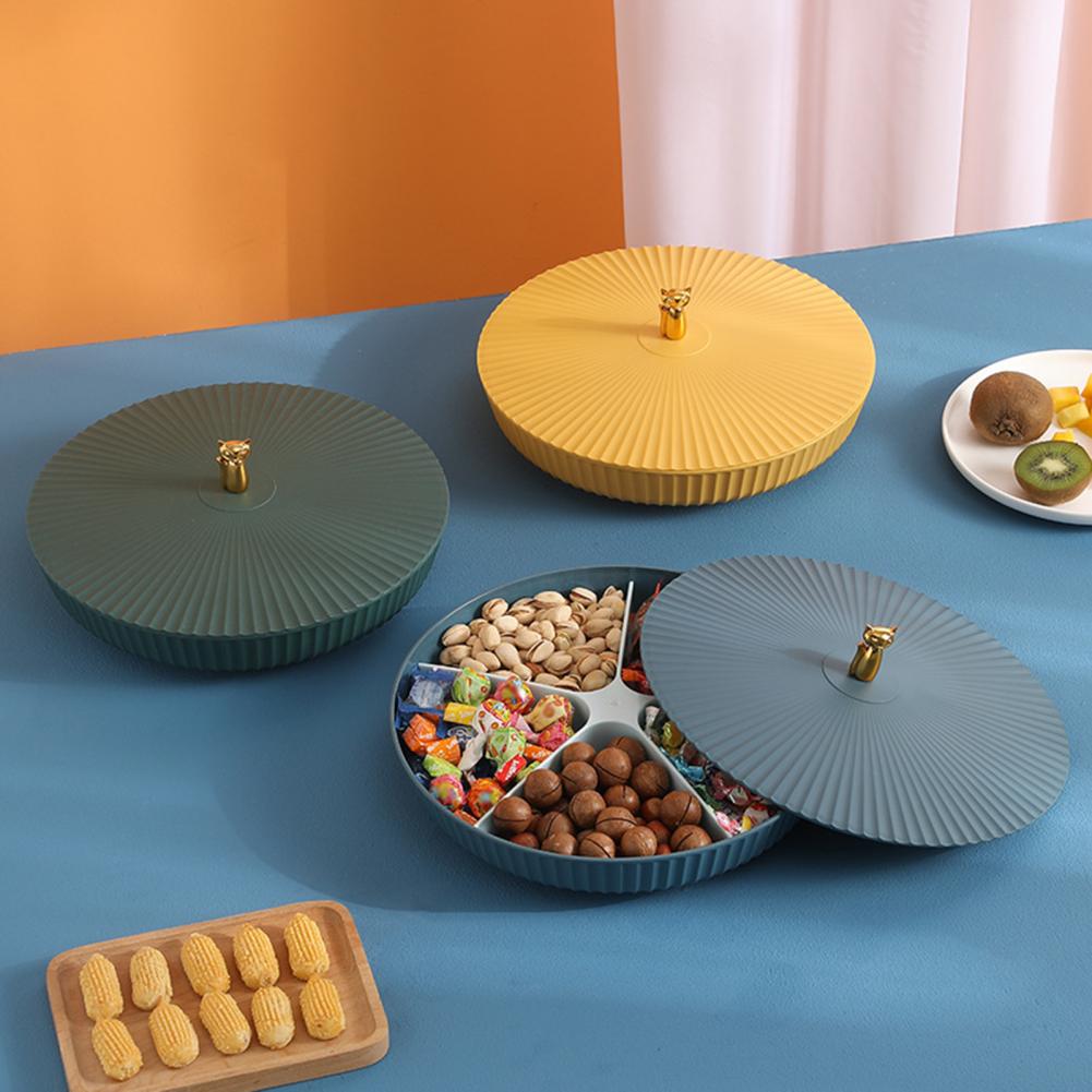 Plastic Round Dried Fruit Snack Candy Tray Storage Box with Lid Pastry Nut Dish Plate Appetizer Serving Platter Desktop Supplies