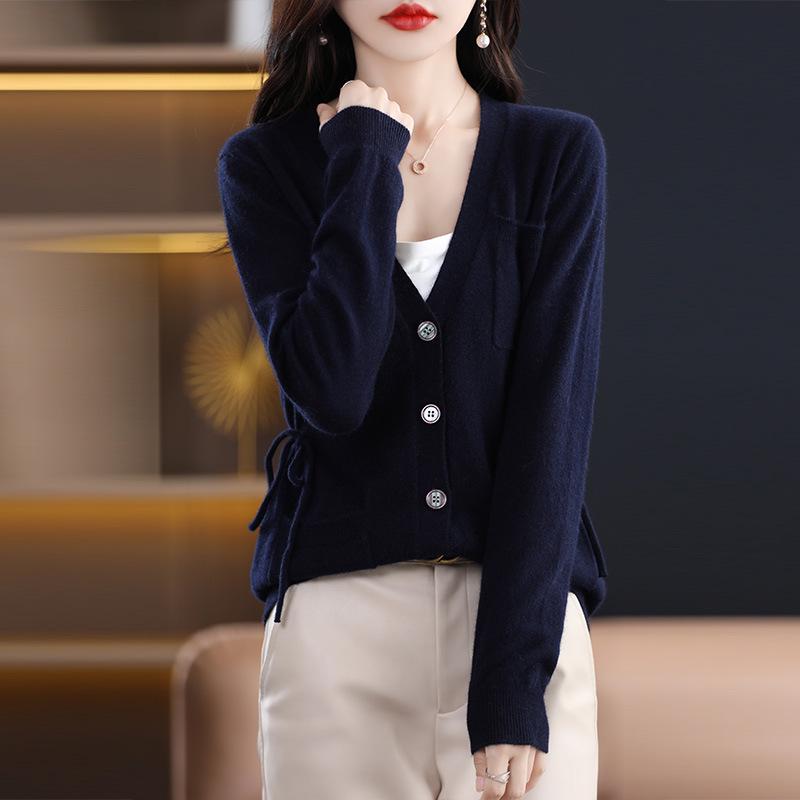 Kaschmir-Strickjacke im koreanischen Stil mit V-Ausschnitt - Lässige Strickware für Frühling & Herbst