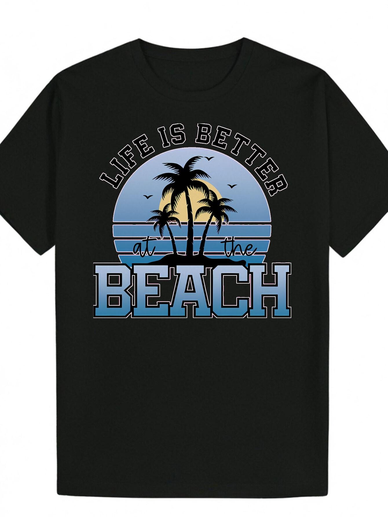 

Round Neck Polyester (Polyester) Mountain and Water Print T-shirt S