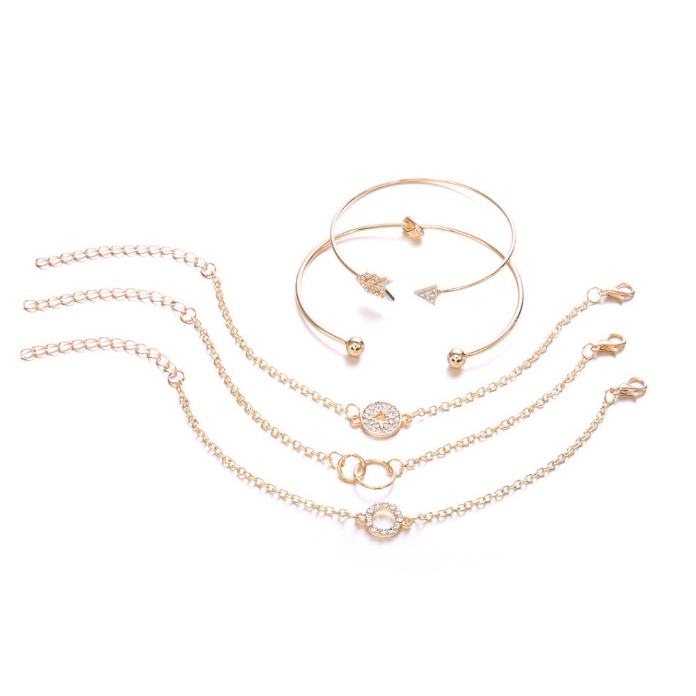 Diamond-Inlaid Star Bracelet Set with Alloy Circles