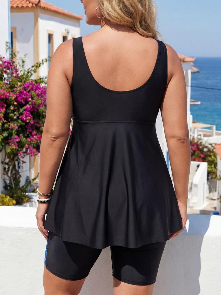 Elegant Geometric Print Plus Size Two-Piece Tankini for Women