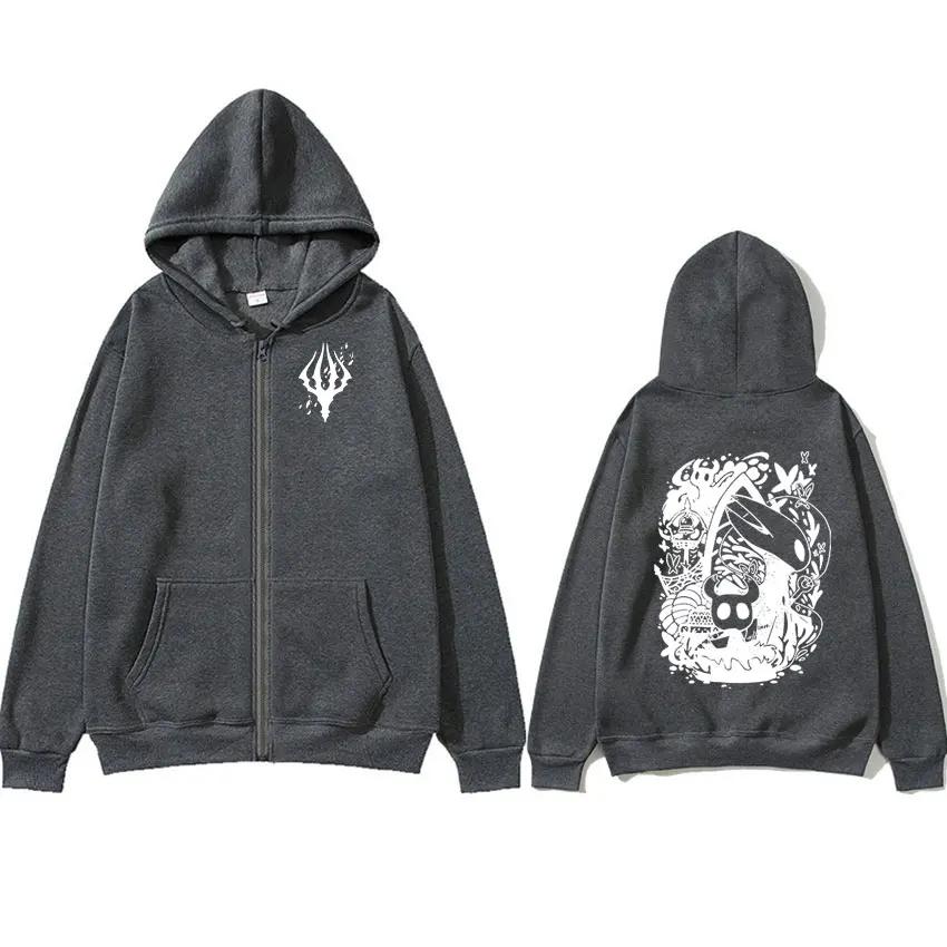 Felpa con cappuccio e zip grafica Hot Game Hollow Knight Uomo Moda Retrò Abbigliamento Felpa con zip Felpa casual Oversize Cappotti con cappuccio
