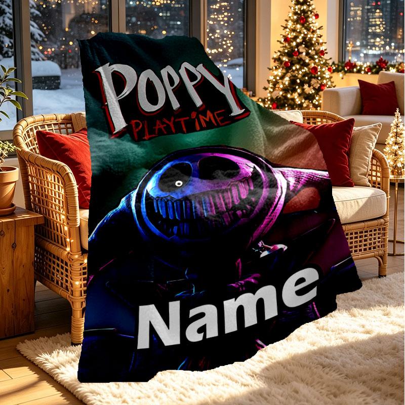 Custom Name Personalized Poppy Playtime Print Blanket, Home Decor, Bedroom, Sofa, Camping, Couch, Gifts for Birthday Christmas