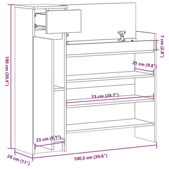 VidaXL Armoire à chaussures gris béton bois d'ingénierie, armoire de rangement de chaussures, support à chaussures, unité de 840425