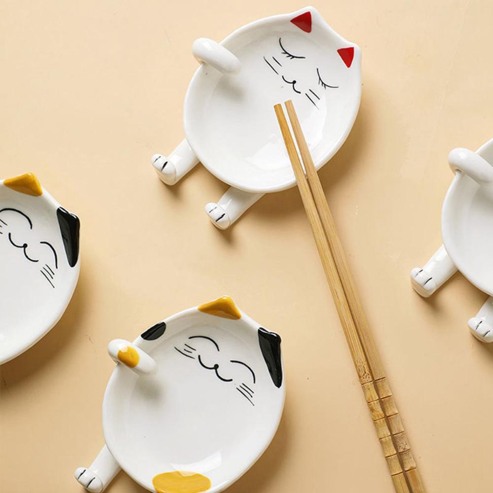 Kitchen Storage Organizer Cat Design Ceramic Utensil Rack Stove Holder Spoon Rest Pot Lid Stand