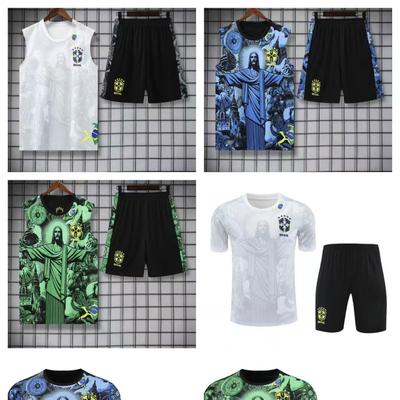 Camiseta de Entrenamiento de Brasil: Conjunto de Uniforme de Fútbol de Manga Corta Pre-Partido 2526 para Adultos.