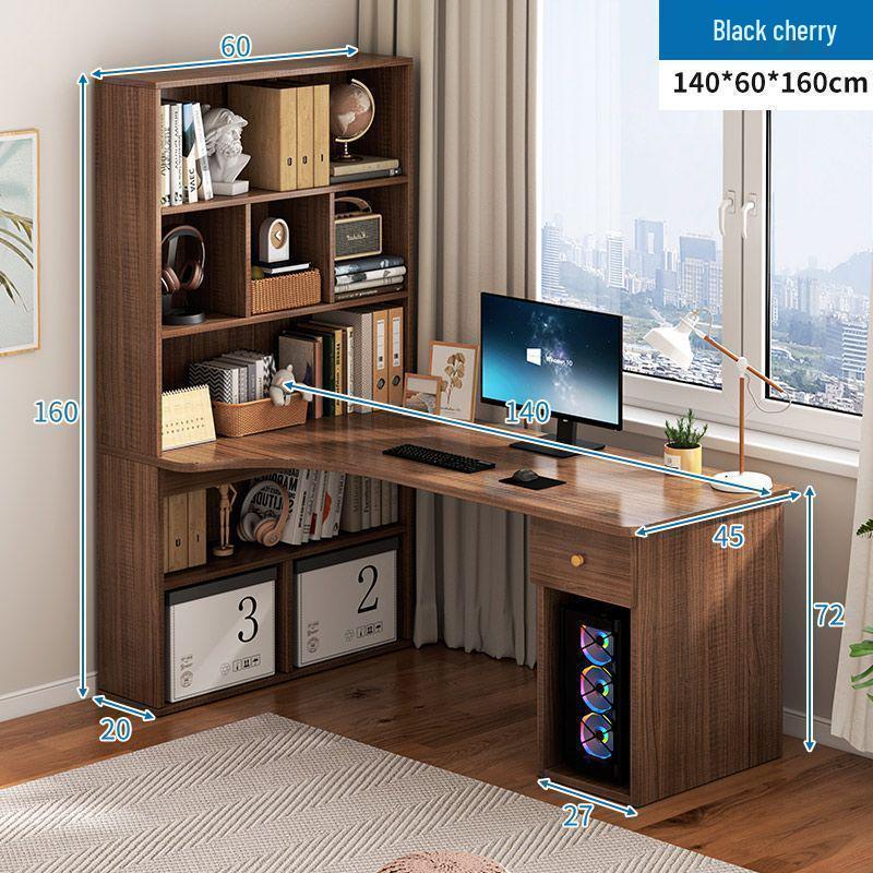 Compact Corner Computer Desk with Integrated Bookshelf & Vanity for Bedroom or Home Office