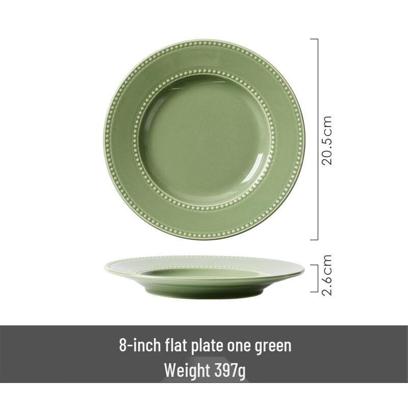 

WUHE 8-inch Green Beaded Ceramic Dinner Plate