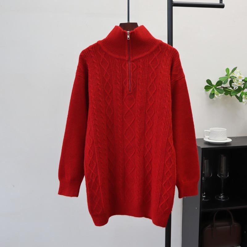 

Юбка-свитер средней длины с косами, женская осенне-зимняя новинка, с пальто, свободное ленивое трикотажное платье на молнии one size fits all красный