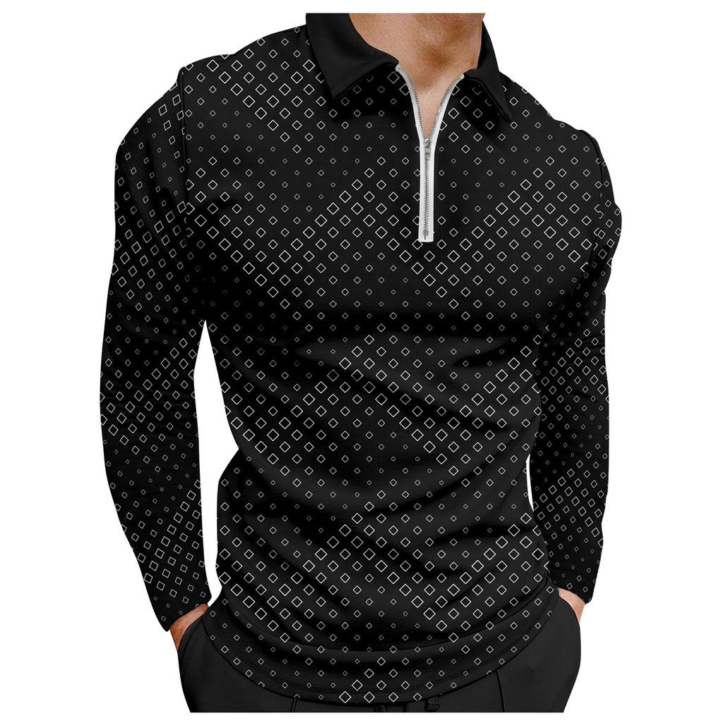 Herren-Revers-Langarm-bedrucktes Freizeit-Oberteil, lockeres Sport-Revers-Hemd