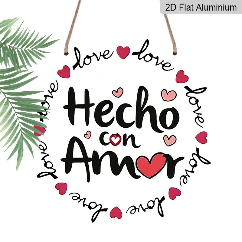 

2D Flat Retro Aluminum Wall Stickers in Various Sizes. Handmade Hecho Con Amor (Spanish) Themed Wall Hanging, with A Warm and Lovely Style, Making 7.87×7.87inch