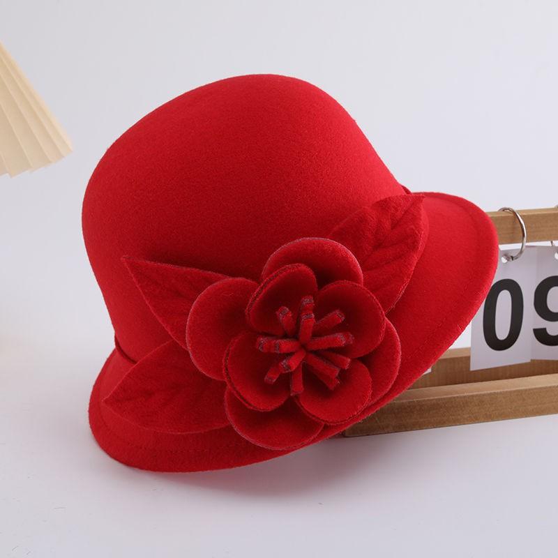Hat Women's autumn and winter woolen hat British retro bowler hat Elegant and fashionable flower fashion hat Felt hat Trendy and casual