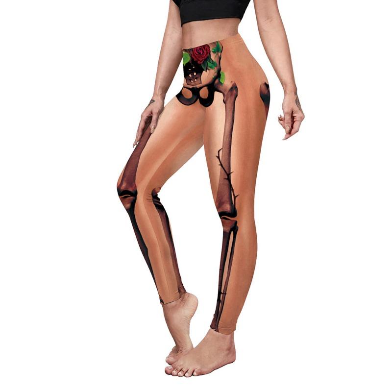 Halloween Costume Women's Pumpkin Spider Web Print Slim Fit Elastic Yoga Pants, Peach Butt Fitness Pants