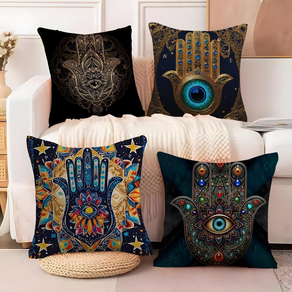 Klassieke Hamsa Kussensloop Zacht Pluche Stof Dubbelzijdig Bedrukt Bankkussenhoes voor Alle Seizoenen Woondecoratie Cadeau