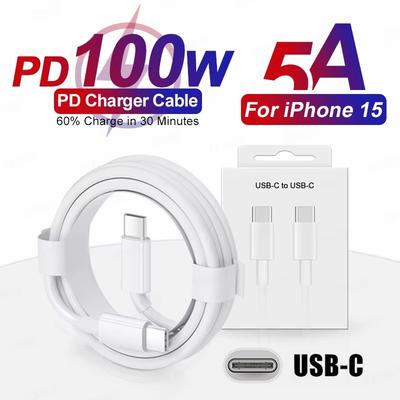 Cabo de carregamento rápido USB-C duplo de 100 W PD tipo C para tipo C para iPhone 15 Plus 16 Pro Max, cabo de dados e carregador rápido Samsung com caixa