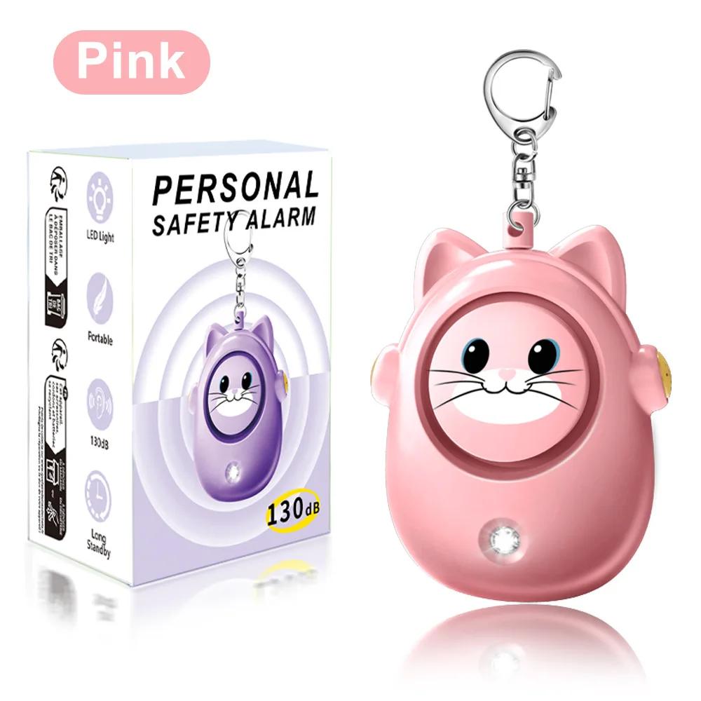 Cute Cat Personal Self Defense Alarm Light 130db Self Defense Siren Safety Alarm For Outdoor Women Girl Personal Keychain Alarm