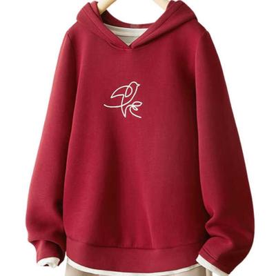 Maglione Rosso Ricamato in Cotone Aria da Donna Autunno Nuovo Versatile Top Casual