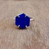 Hexagon Prong Set Lapis Lazuli 925 Sterling Silver Ring Jewelry, Handmade Lapis Ring Jewelry