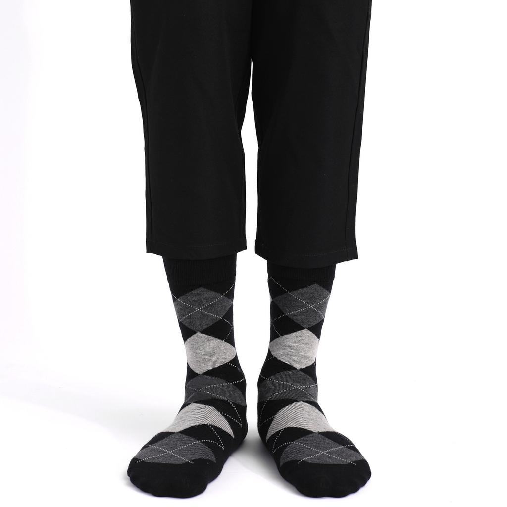 Mens Dress Socks Plus Size High Quality Combed Cotton Crew Socks Black Cool Argyle Breathable Casual Socks for Men