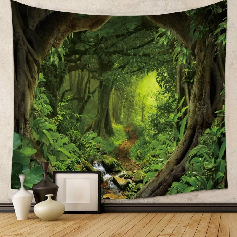 Boho Chic Wall Tapestry With Moon Phase Floral Starry Sky Design Bedroom Yoga Studio Decor