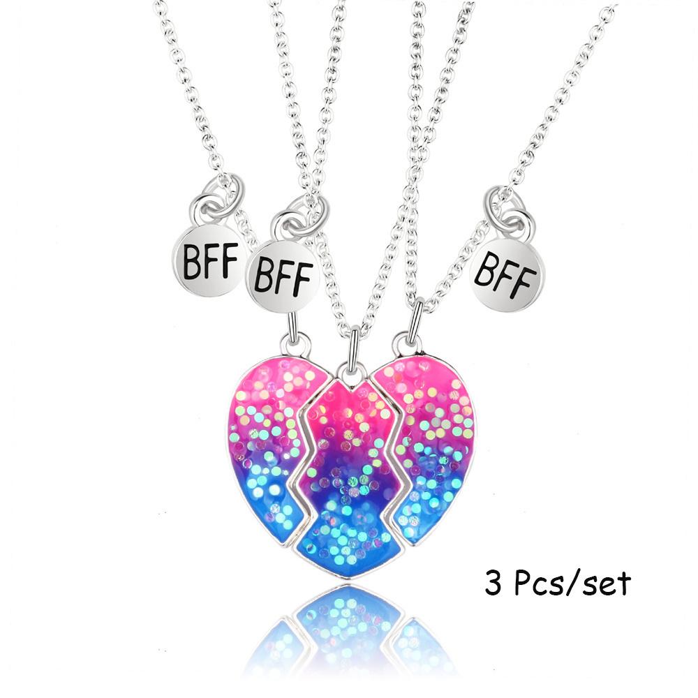 3 Pcs/set Best Friends Pendant Necklace For Woman Magnetic Adjustable Rainbow Daisy Lover Broken Heart Chain BFF Jewelry Gifts