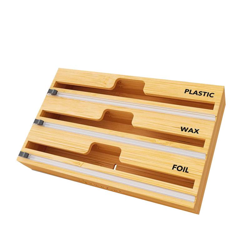 Bamboo Wood Wall-Mounted Kitchen Storage Rack and Foil Cutter