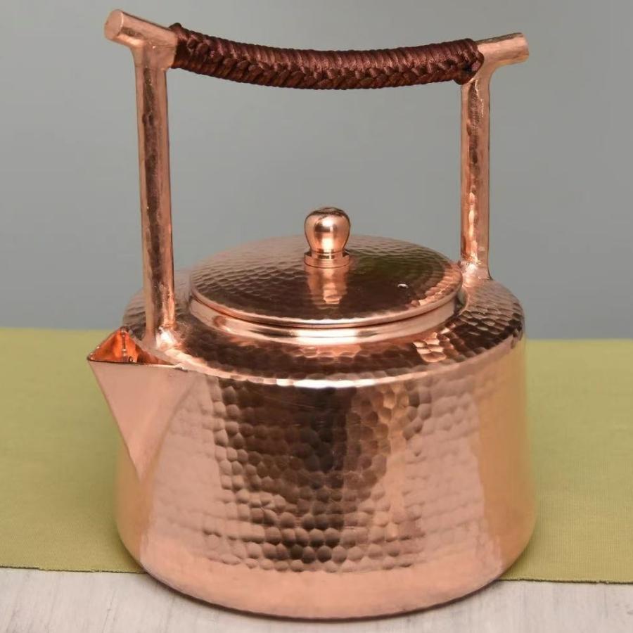 Vintage měděný kávovar, Ručně kovaný s texturou tkaní, S víkem, Ruční, 1,2 l konvice, Zesílený žáruvzdorný filtrační konvice na čaj