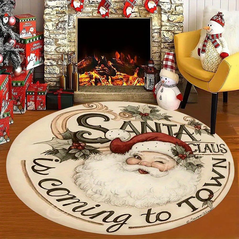 Christmas Magic: Round Rugs with Santa, Snowman, and Festive Designs for a Jolly Home! Room Floor Mats New Year Home Decoration