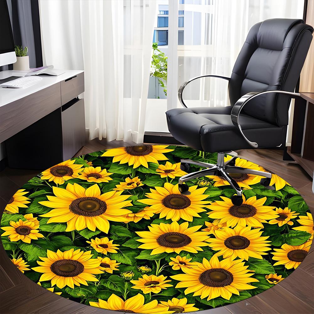 1pc Sunflower Field Office Round Area Rug, Under Office Chairs Bedroom Living Room Home Decor, Room Deco