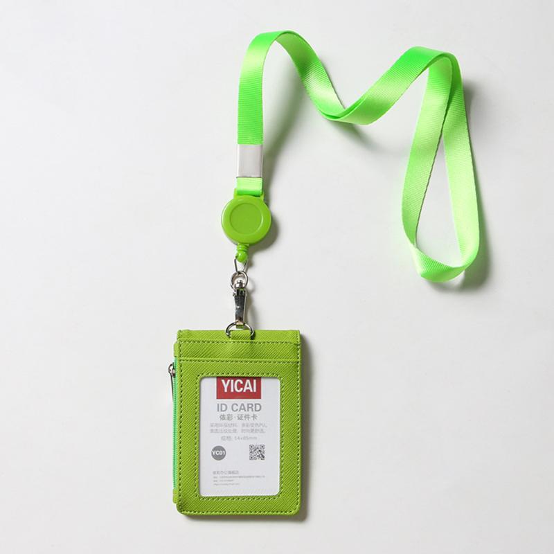 Solid Color Horizontal Vertical Employee Staff ID Work Card Cover with Retractable Badge Reel Lanyard Badge Pass Bus Card Holder