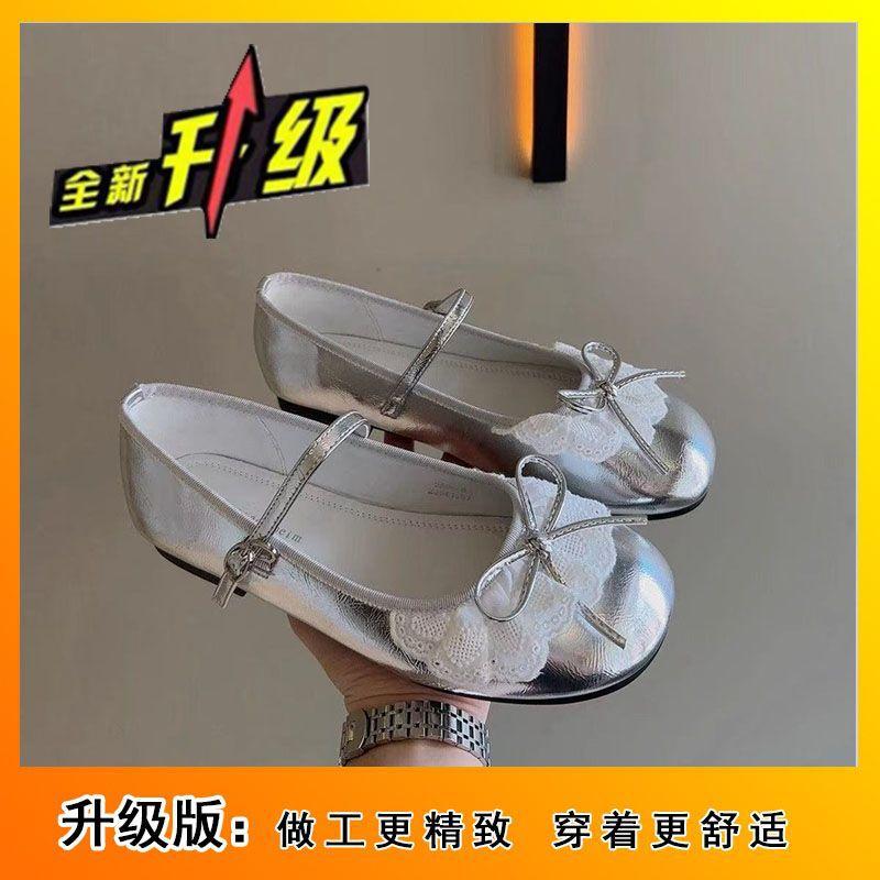 Retro flat bottom word with Mary Jane single shoes spring and summer new lace edge bow small leather shoes women