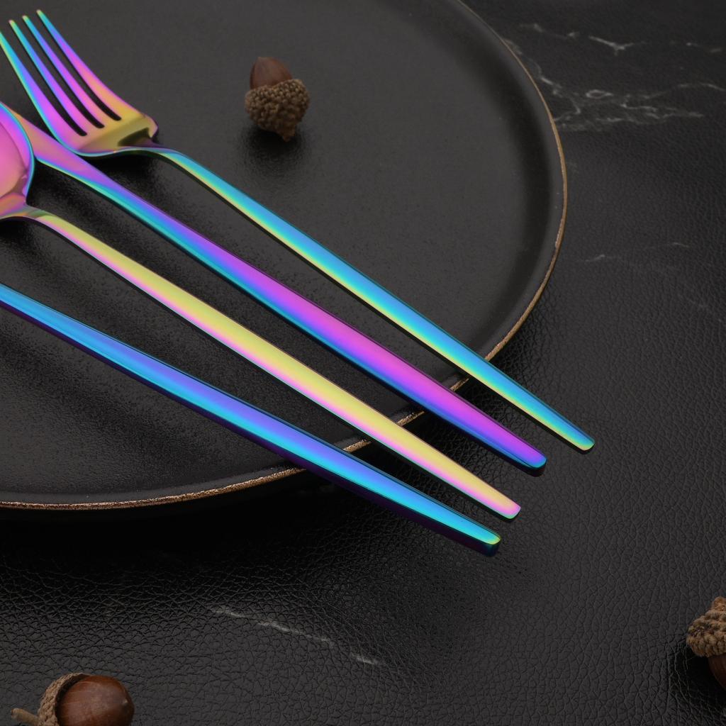 Sada příborů 30 ks Sada příborů pro 6 duhových barev Sada příborů z nerezové oceli Nůž Vidlička Lžíce Sada nádobí Sada rodinného nádobí