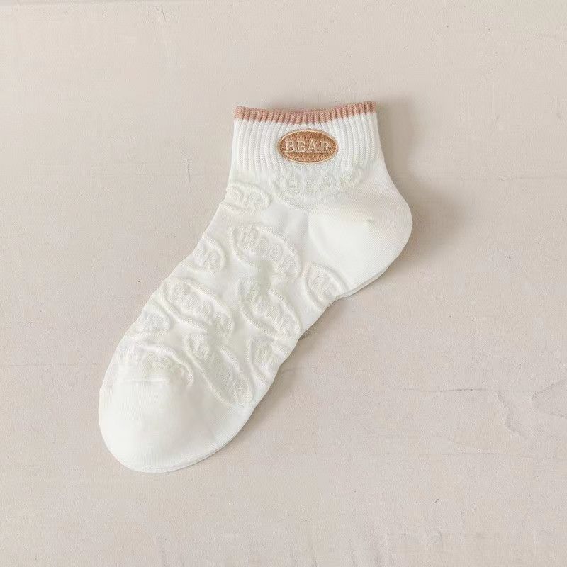 Female Spring and Summer Thin Cartoon Lovely Breathable Deodorant Low White Socks