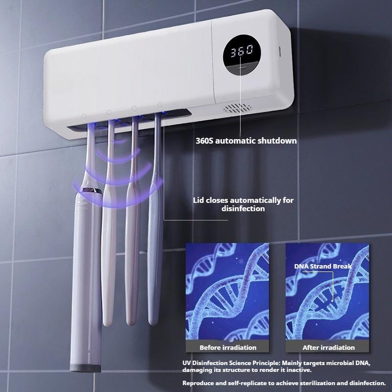 Electric Toothbrush Sterilizer UV Toothbrush Sterilization with 4 Slots Rechargeable Wall Mounted for Bathroom Toothbrush Holder