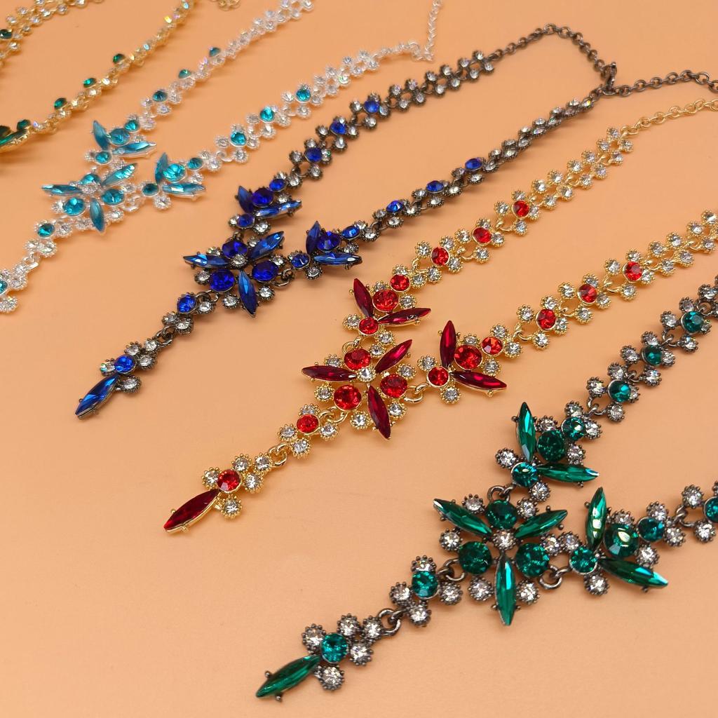 Wedding Jewelry European American Temperament Multicolor Crystal Bride Necklace Earrings Set