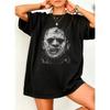 T-shirt Nera Oversize Girocollo Manica Corta Grafica Dark Halloween Spettrale Personaggio Horror Classico Vintage Retrò da Donna