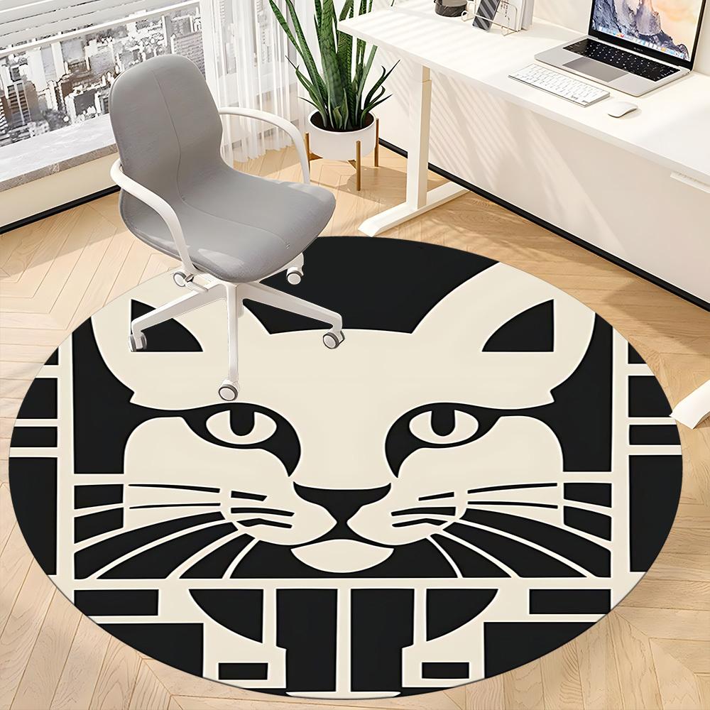 1PC Cat Pattern Office Round Area Rug, Mat Suitable For Office, Under Office Chairs Bedroom Living Room Home Decor, Room Deco