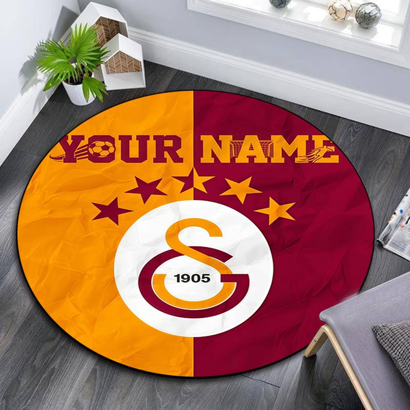 Custom Name,Galatasaray SK pattern round rug,Carpet Rug for Living Room Bedroom Playroom ,Non-slip Floor Mat,Holiday Gifts and Birthday Gifts.
