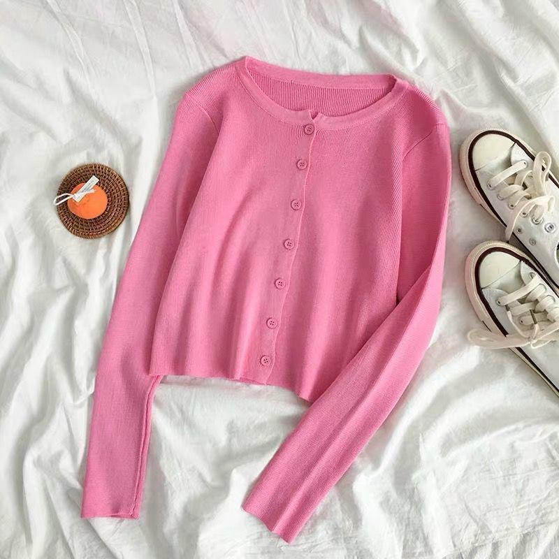 

High-Waisted Women s Slim Knit Cardigan - Long-Sleeve, Single-Breasted Short Jacket for Spring 2025 One Size [Recommended for 80-125 lbs]