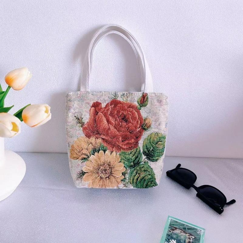 Small canvas bag double-sided embroidered tote bag elephant tote bag large capacity women's bag tote bag