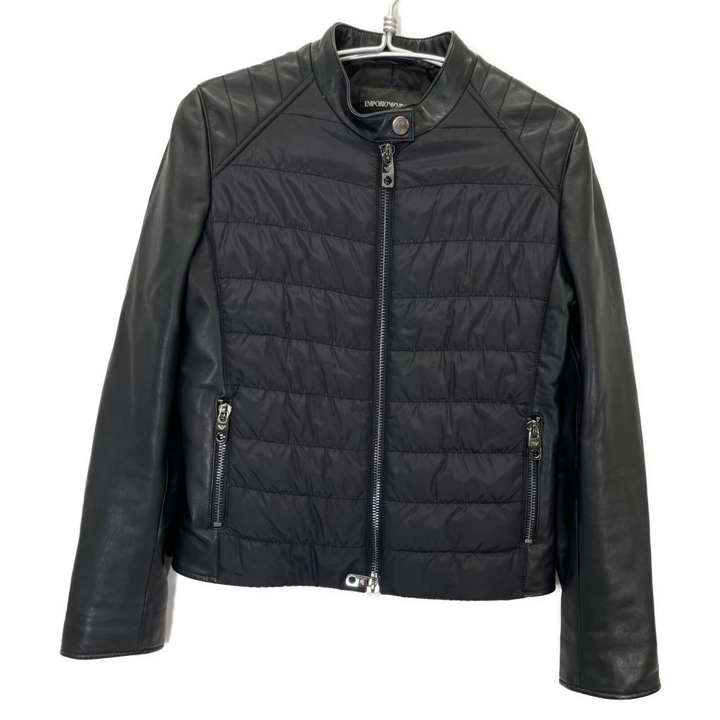 EMPORIO ARMANI BNB04P B2P20 Black Leather Switch Rider's Stand Jacket Jacket 40 blackUsed
