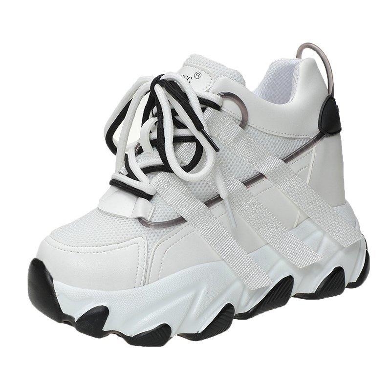 

мода весна осень женские толстые кроссовки скрытые каблуки дышащая сетка повседневная обувь женская мода платформа женская спортивная обувь 39 белый