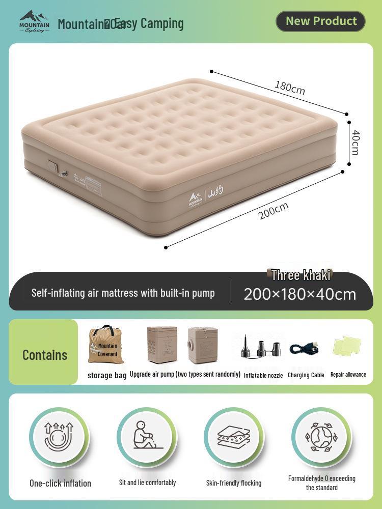 Mountain Inflatable Mattress with Backrest - Automatic Air Cushion Bed for Home, Floor, Tent, and Outdoor Camping.