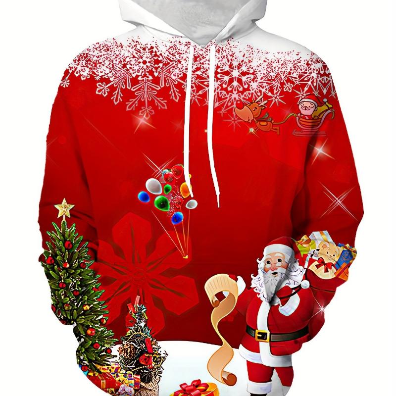 Funny Men's Hooded Hoodies 3D Prints Christmas Theme Sweatshirt Drawstring Sportwear Long Sleeve Tops Casual Men's Clothing
