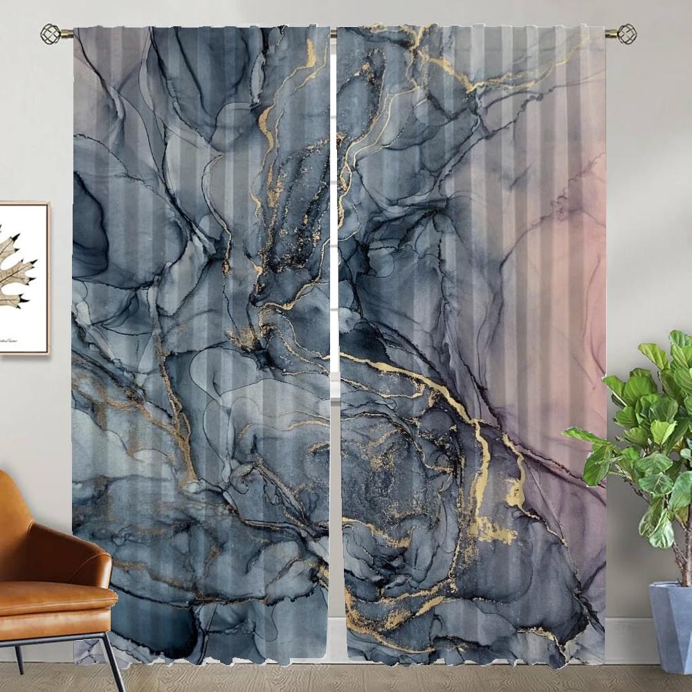 Marbling Curtains for Living Room Curtain Shades Home Interior Curtains 2 Pieces Halloween Decoration Tulle for Bedroom Kitchen