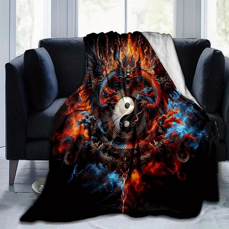 1pc Flaming Dragon Yin Yang Blanket Soft Warm Bedding Throw Coverlet for Room Decor, Living Room, Travel, Camping, Car Blankets