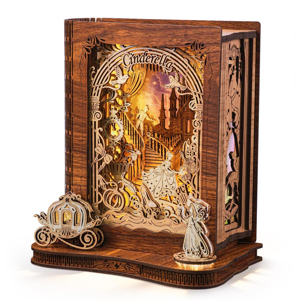 FUNPOLA Cinderella 3D 3D Night Storybook DIY Book Wooden Home Decor Educational Fairy for Children and Instructions 99 Pieces Puzzle, Puzzle, Lamp,